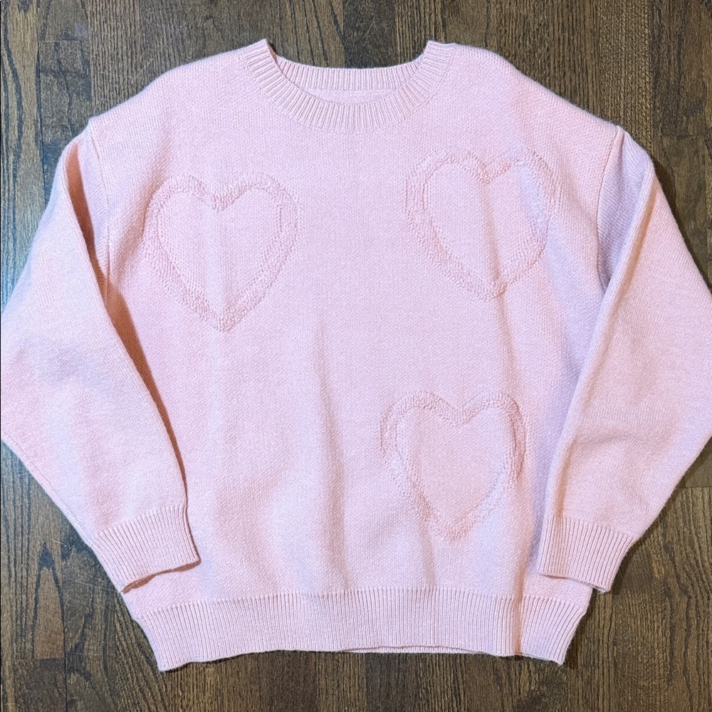Pink Heart Pattern Sweater Valentines Sweater Large